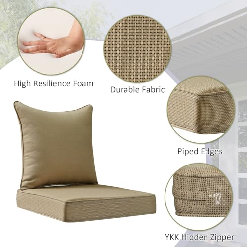 Unimatta Outdoor Patio Chair Cushions Set, 24" x 24"(24x24 Back), Set of 2, Water-Repellent, Fade Resistant, Deep Seat Bottom and Back Cushion for Backyard, Couch, Sofa, Natural Beige Lattice