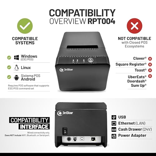 3nStar RPT004 Thermal Receipt Printer | 80mm POS Printer | USB & Ethernet | High-Speed 230mm/s | Auto Cutter, Wall-Mount, Compact Design | Restaurant, Retail, Kiosk, Hospitality Use