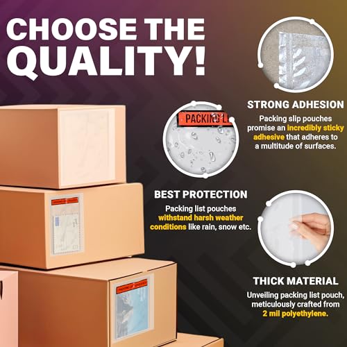 ABC PACK & SUPPLY Packing List Envelopes, Clear with Red Panel Packing List Enclosed, 7 x 5 Inch, Self Seal Document Pouches 2 Mil Polyethylene, Pack of 1000