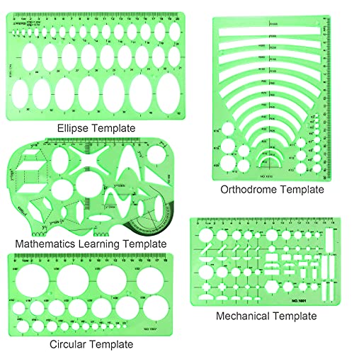 11‑Pc Geometric Drawing Template Set, Plastic Metric Drafting Stencil Tools(Green)