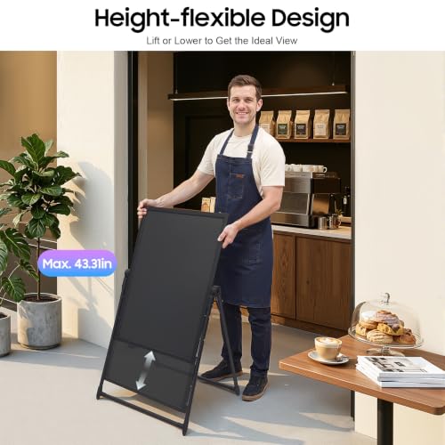 Standing A-Frame LED Message Writing Board, Neon Menu Sign Board with Adjustable Height, Illuminated Erasable Lighted Chalkboard with 8 Fluorescent Chalk Markers, 7 Colors & 4 Modes