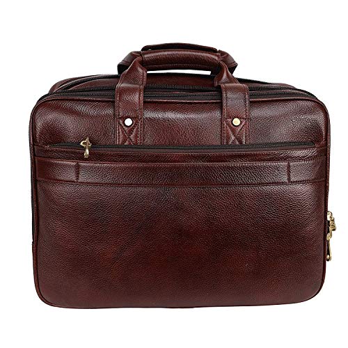 Full Grain Leather 16 Inch briefcases Laptop Messenger Bags for Men and Women Expandable Business Bag Leather Satchel Bags (Brown)