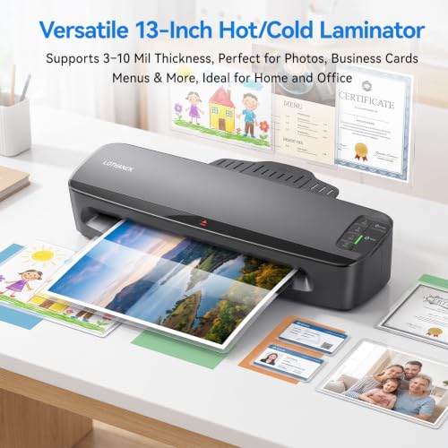 13 inch Heavy Duty Commercial Laminator Machine, LOTHANEK 4-Roller, 3-10 Mil, 60S Warm-up, 990mm/min, A3 Laminating Machine with 50 Sheets for Home, Office, School, Crafts