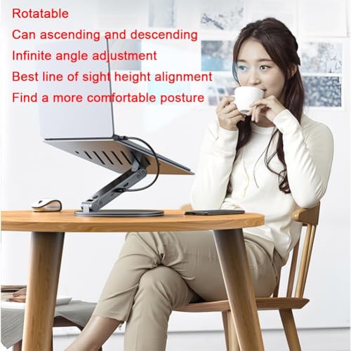 HONGXIAQRP Adjustable Computer Stand with 360 Rotating Base Laptop Stand for Desk Ergonimic Folding Laptop Riser for Desk Compatible with Notebook(Silver,Upgraded Version)