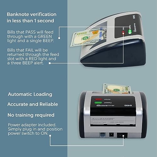 AccuBANKER D450 Counterfeit Bill Detector, 5 Point Detection, 2 Pack