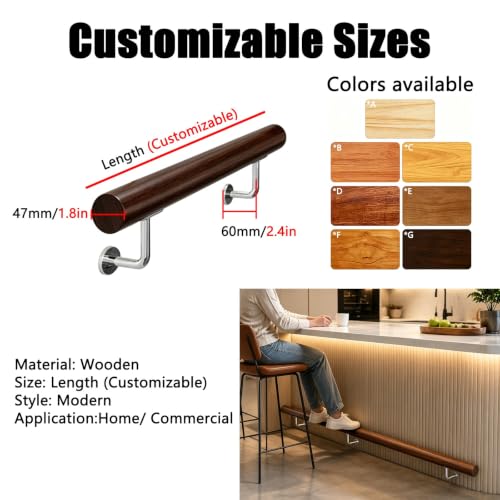 Wooden Foot Rail for Kitchen Island, Bar Footrest Railing