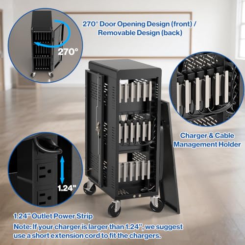 POCHAR Fully Assembled 18-Device Charging Cart for Chromebook up to 14''
