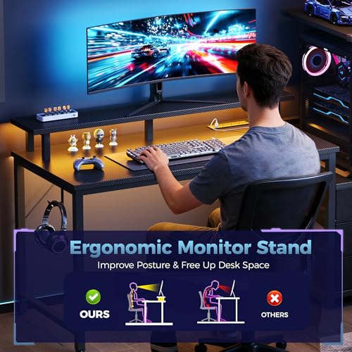 DUMOS 52” Reversible Gaming Computer Desk with Drawers and Power Outlet