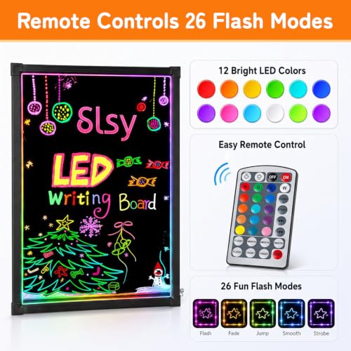Slsy 16"x12" LED Message Writing Board, Erasable Light Up Drawing&Menu Sign
