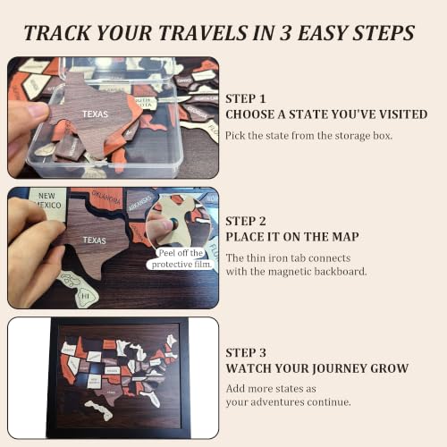 Magnetic Wooden USA Travel Map Puzzle, 13.4 x 11.4 Inch (Magnetic)