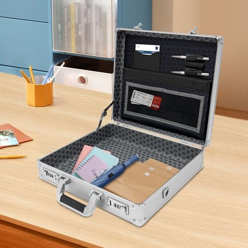 Aluminum Locking Briefcase, Portable Lock Box w/Strap Aluminum Case(Silver)