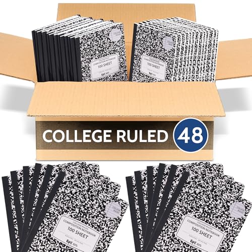 48 Pack - EPI College Ruled Composition Notebook Black - 200 Pages (100 Sheets), 9-3/4 x 7-½ - Classroom Back to School Supplies, Heavy Duty, Durable Hardcover Office Notebooks, Sewn