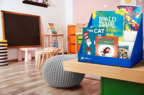 Adir Cardboard Book Display - Classroom Organizer Keeper Bookshelf for Desk, Countertop, Office, School - 3-Tier Multifunctional Organizer for Magazines, Books, Catalogs, DVDs, and More (Blue)