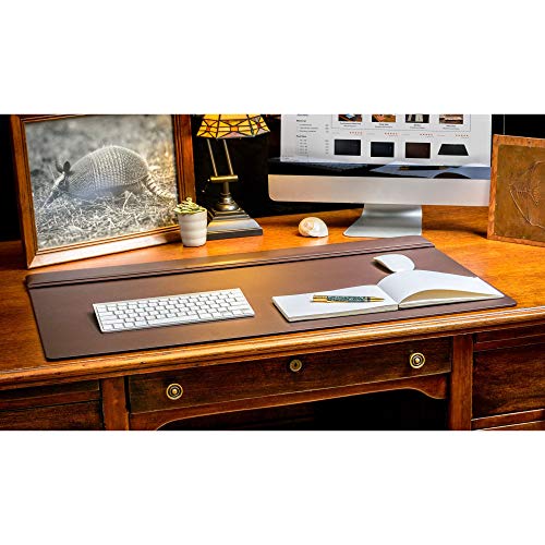 DACASSO Leather Desk Pad with Top Rail - Luxury Leather Desk Blotter for Writing - Executive Desk Surface Protector - (Chocolate Brown, 34” x 20”)