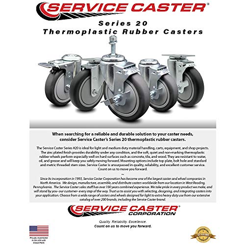 Thermoplastic Rubber Swivel Bolt Hole Caster Set of 4-3.5" x 1.25" Gray Wheels - Includes 2 with Posi Locking Brakes - 920 lbs Total Capacity - Service Caster Brand