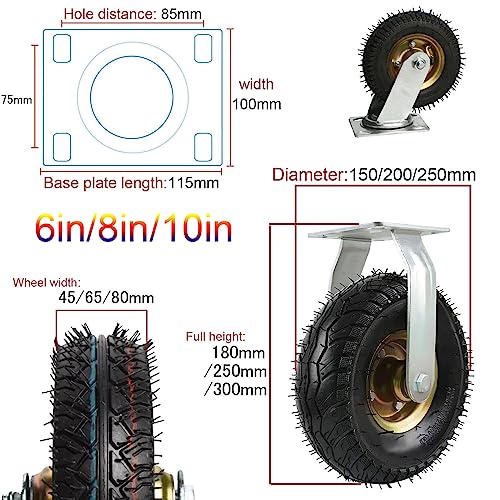 Mavvilo Industrial Transport Wheel Heavy Duty Replacement Rubber Casters Pneumatic Swivel Caster with No Noise Antis Skid Plate Ideal for Dining Cars and Trolleys,Swivel-150Mm/6In