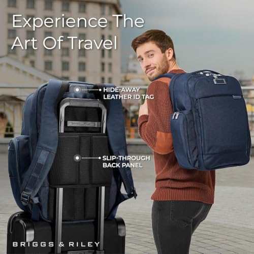Briggs & Riley Traveler Backpack - Carry On Travel Backpack for Women & Men, Personal Item Travel Bag, Lightweight & Durable, Padded Straps, Fits up to 15" Laptop - Baseline Collection, Navy
