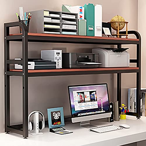 2 Tier Adjustable Office Desk Bookshelf, Desktop Bookcase for Computer Desk，Wood and Metal Printer Stand Office Supplies Organizers and Accessories Storage Display Shelf for Women Man and Kids ( Color