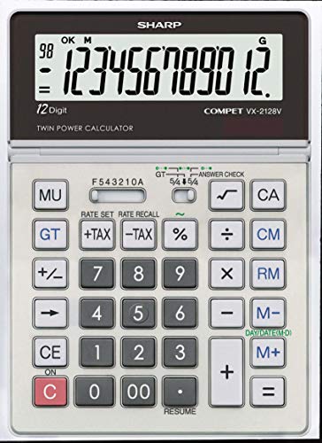 Sharp 12-Digit Dual Power Desktop Calculator, Silver/Black (VX2128V)