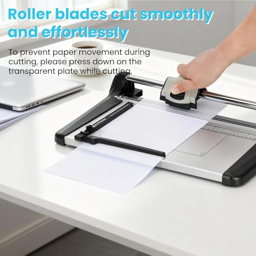 Heavy Duty Rotary Paper Cutter 15 Sheet, 14" Precision Paper Trimmer with Auto Clamp, Clean Cuts for Cardstock, Photos, Crafts & Office Use