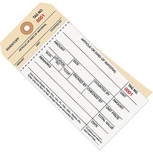 Boxes Fast Inventory Tags, 2 Part Carbonless Stub Style #8, (0001-0499), 6 1/4" x 3 1/8", White/Manila, (Pack of 500)
