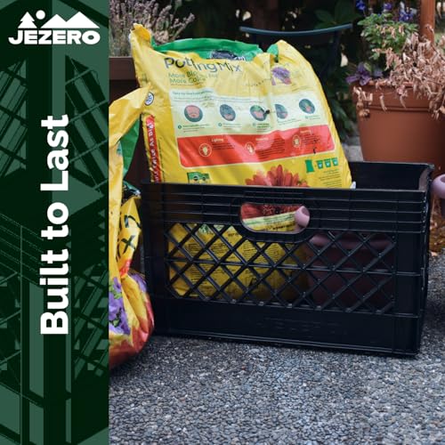 JEZERO Milk Crate for Household Storage: The Ultimate Storage Tote for Groceries, Garages, Kayaking & Outdoor, Stackable Storage | BLACK, Plastic, Rectangle & Square Combo, (MC-Combo)