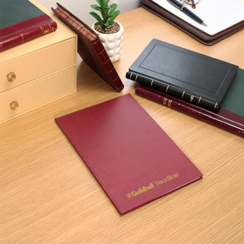 Exacompta - Ref 38/6Z - Guildhall - Headliner Case Bound Hardback Account Book, 298 x 203mm, 6 Cash Column, 80 Pages, Tamper-Proof, Precision Ruled 95gsm Ledger Paper - Burgundy