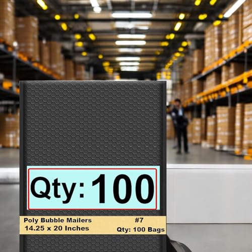 iMBAPrice 14.25x20 Inch Black Poly Bubble Mailers 100 Pack (#7), Extra Large Padded Shipping Envelopes, Self-Seal Waterproof Tear-Resistant Bags for Apparel & Decor