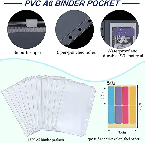 ONMYJFD A6 Binder Budget Cash Envelope System Organizer,12 Patterns Budget Envelopes,Storage Bag, Alphabet Stickers, for Money Planner(E)