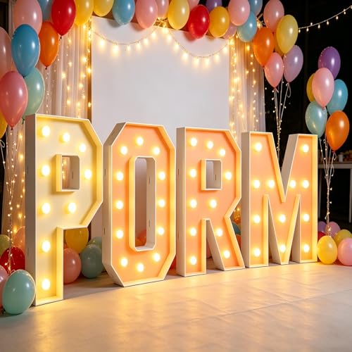 Letters PROM Light Up Mosaic Balloon Frame 2.3FT Marquee LED Pre-Cut Foam Board, Party Backdrop for Anniversary Graduation Decor, 70cm-2.3ft