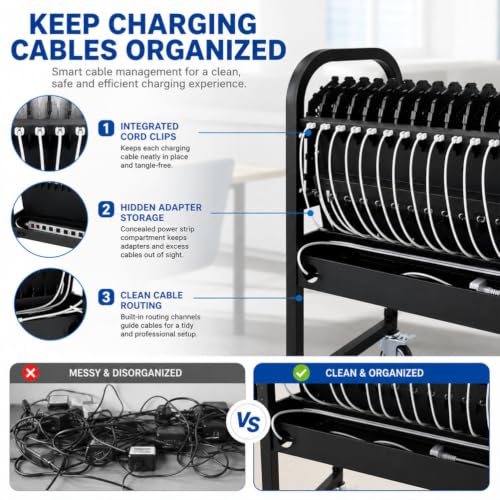 AMZSTAN Mobile Charging Cart for Schools and Training Rooms, 16 Device Storage and Charging Station for Chromebooks, iPads, Tablets and Laptops with Open Access Design