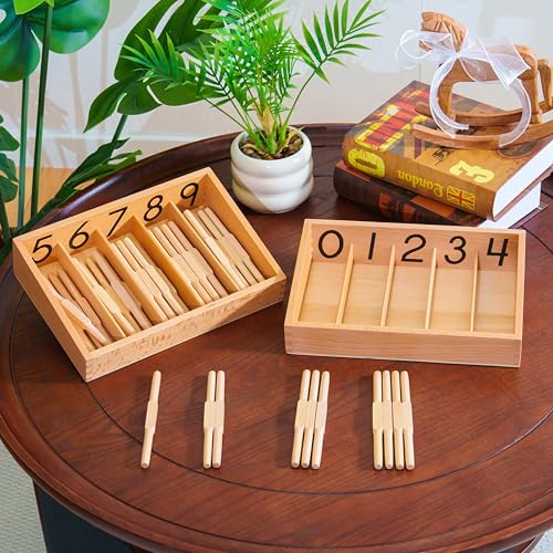 penepico Montessori Spindle Box with 45 Spindles – Solid Beechwood Counting Toys, Number Sense & Zero Concept, Preschool Homeschool Math Materials, Educational Gift for Kids 3-5
