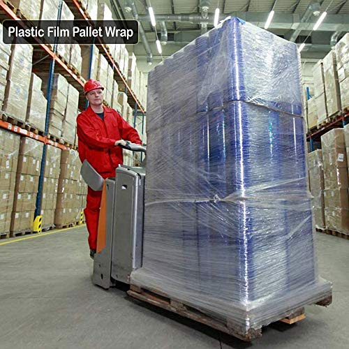 Plastic Film Pallet Wrap with Handle, 5 Inches X 1000 Feet, 80 Gauge, Clear Shrink Stretch Wrap Roll, Furniture, Boxes, Pallets, Industrial Strength, Made in USA (12-Pack)