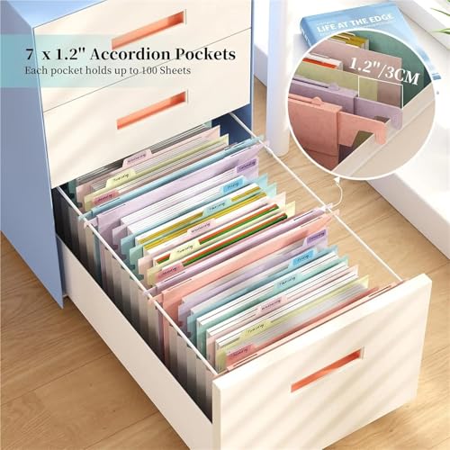 Expandable Hanging File Folders 7 Pocket Letter Size Multi-Color Tabs Eco-Friendly Wheat Straw