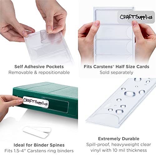 Carstens - 60 Pack, Clear Half Size Binder Spine Insert Adhesive Pockets, 3 x 1.5 Inch Heavy Duty Vinyl (1658-0010) - Ideal for 1.5-4 Inch Ring Binder Spines and Medical Charts