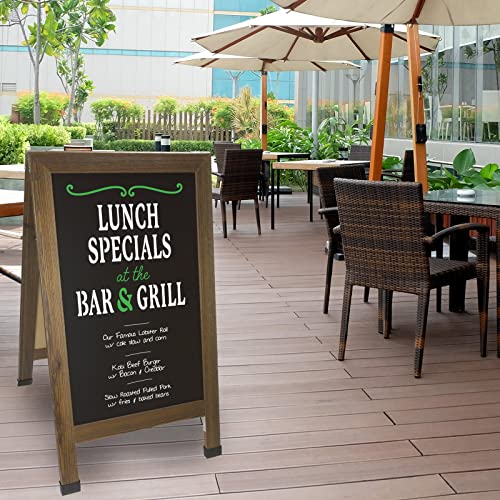 Sandwich Board Sidewalk Chalkboard Sign: Reinforced, Heavy-Duty / 10 Chalk Markers / 40 PIECE Stencil Set/Chalk/Eraser/Double Sided/Large 40x23 Chalk Board Standing Sign A-Frame (Rustic)