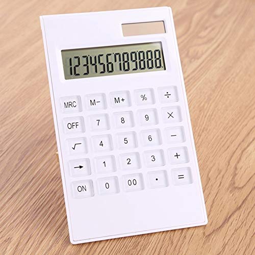 GFHSKRPL White 12 Digital Calculator Crystal Buttons Solar Battery Power Office Supplies