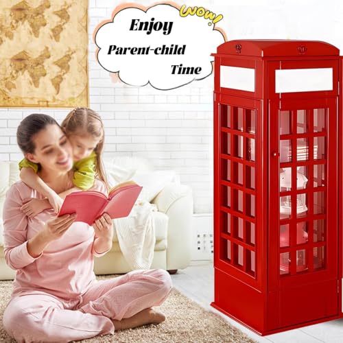LJLYYDS Telephone Booth Cabinet Wood Bookcase 5-Tier Telephone Booth Bookshelf Small Floor Standing Storage Rack, for Home Office, Living Room, Study, Bed Room Red