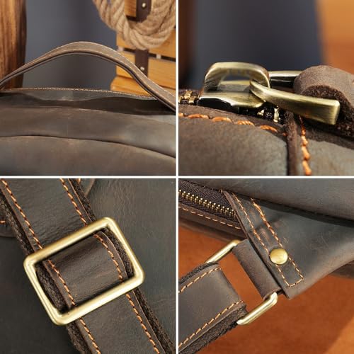 ONMYJFD Full Grain Leather Backpack for Men Laptop Bag Business Work Hiking Daypack