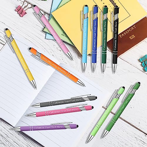 Kingluu 100 Pcs Personalized Ballpoint Pens with Stylus,Smooth Writing,Black Ink Custom Pens with Your Name Logo Message Text,Great Gift for Office Business School Graduation Anniversaries Black