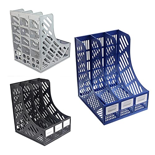 Yuidaaavzz File Sorters 3 Sections Desktop File Racks File Stand Plastic Holder Home Office Document Storage Box Desk Organizer (Color : Black) (Black)