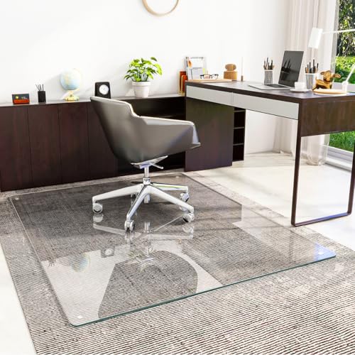 [Tempered Glass] 46" x 55" Glass Office Chair Mat for Carpet