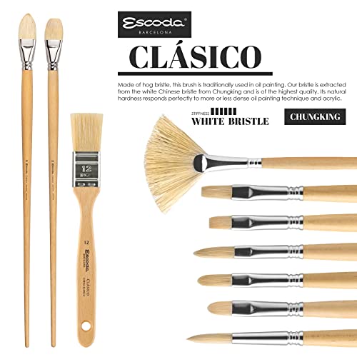 Escoda Clasico Series 4636 Artist Oil & Acrylic Brush, Chungking Hog Bristle, Size 20, Bright Extra Long Handle