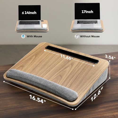 HUANUO Laptop Lap Desk with Cushion, Fit up to 15.6" Laptops, Woodgrain