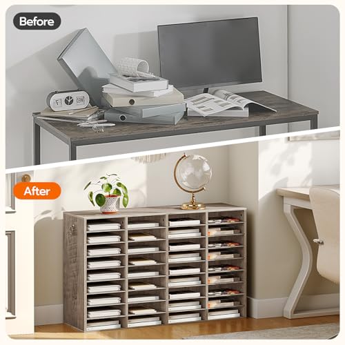 HOOBRO Wooden Literature Organizer, 36-Slot Mail Sorters, Removable Classroom Mailbox, Student Mailboxes for Classroom, Paper Storage Organizer, for Home, Office, Study, Classroom, Greige BG36WF01