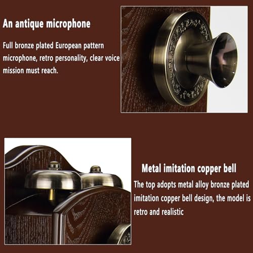 Wall-Mounted Vintage Phone, Retro landline- Corded Phones Wall-Mounted Vintage Phone Telephone with Vintage Rotary Dial and Classic Metal Bell, antique microphone handset Design, for Home Hotel