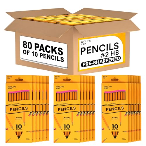 Wood Pencils Bulk, Pre Sharpened Pencils #2, Bulk Pencil Box, Wooden Pencil #2, Lapiz, Lapices, #2 Pencils, 10 Per Box (80 Pack)
