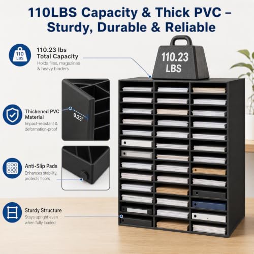 Literature Organizers | 48 Compartment Medium Oak Economical Organization | Wood Literature Sorter | Office Mailbox with Adjustable Shelves | Literature Storage Cabinet Classroom Keepers | Black