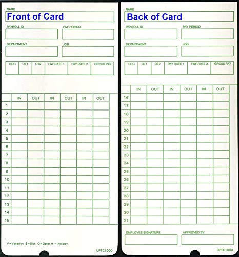 Compumatic Time Cards for uPunch HN1000 & HN3000 AutoAlign Clocks (Qty 300)
