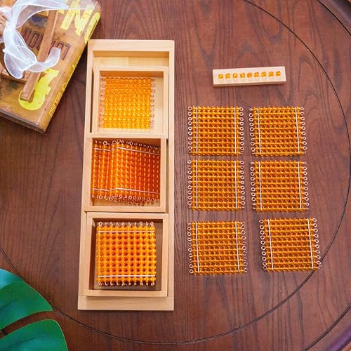 Premium Montessori Decimal System Set with Golden Beads& Trays - Working Set for Place Value & Operations, Math Materials for Kids 4-7+, Beechwood Box 16" (Introduction to Decimal Symbols with Trays)